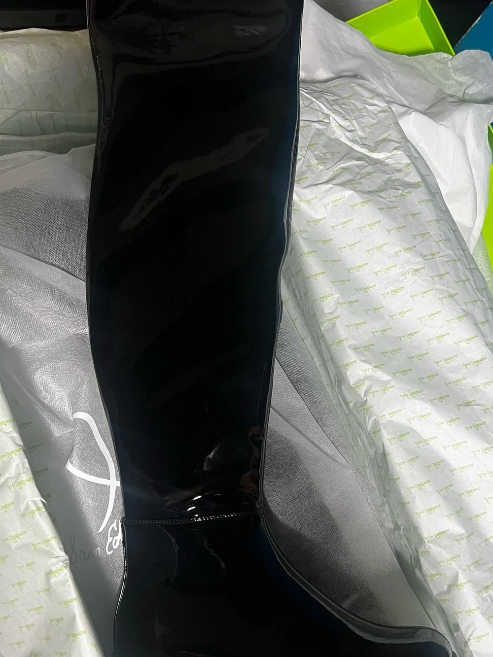 Sam Edelman Lydia black patent leather Over the kneeling sole boot Sz 6.5